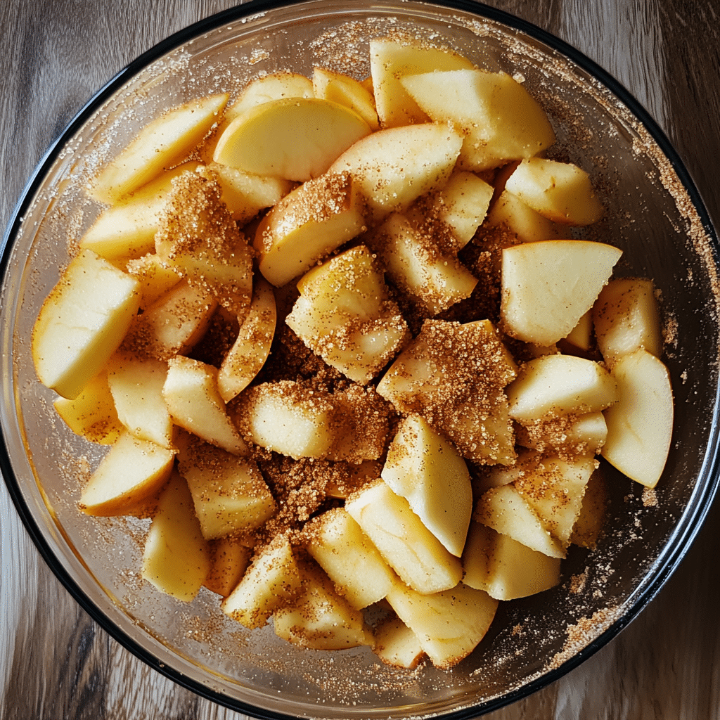 Sourdough Apple Crisp – A warm baking dish filled with caramelized apples and a golden oat topping, served with a scoop of vanilla ice cream.