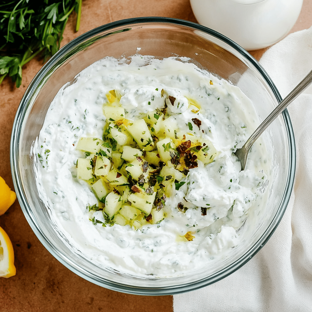 Whipped Cottage Cheese Dip – A creamy whipped dip garnished with fresh herbs, served with sliced vegetables and crackers on a rustic board.