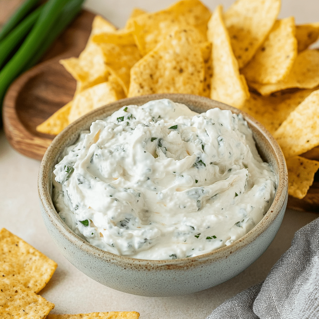 Whipped Cottage Cheese Dip – A creamy, smooth dip topped with herbs and served with crackers and fresh vegetables on the side.