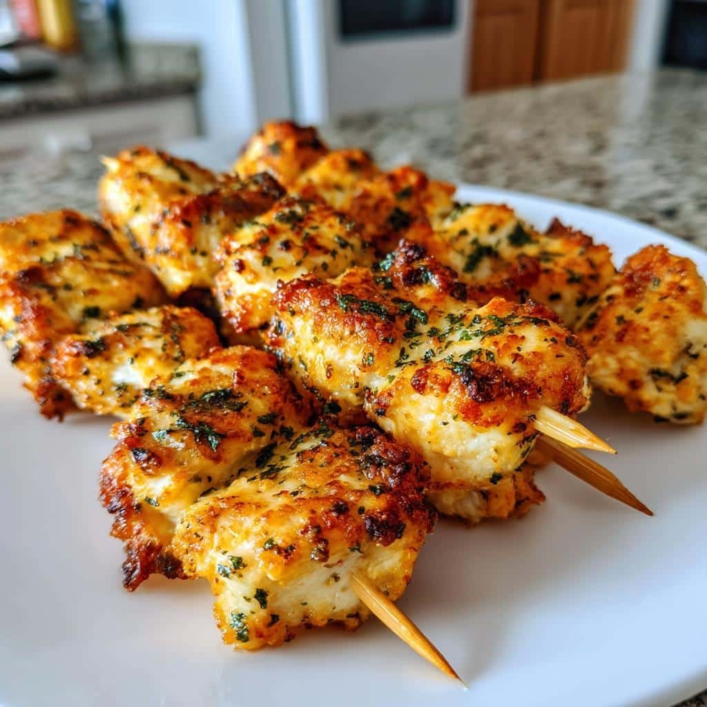 Air fryer garlic Parmesan chicken skewers