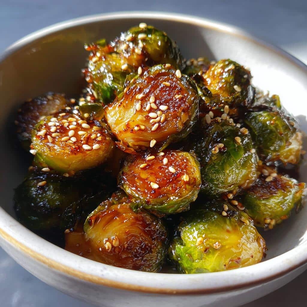 Air Fryer Miso Honey Brussels Sprouts
