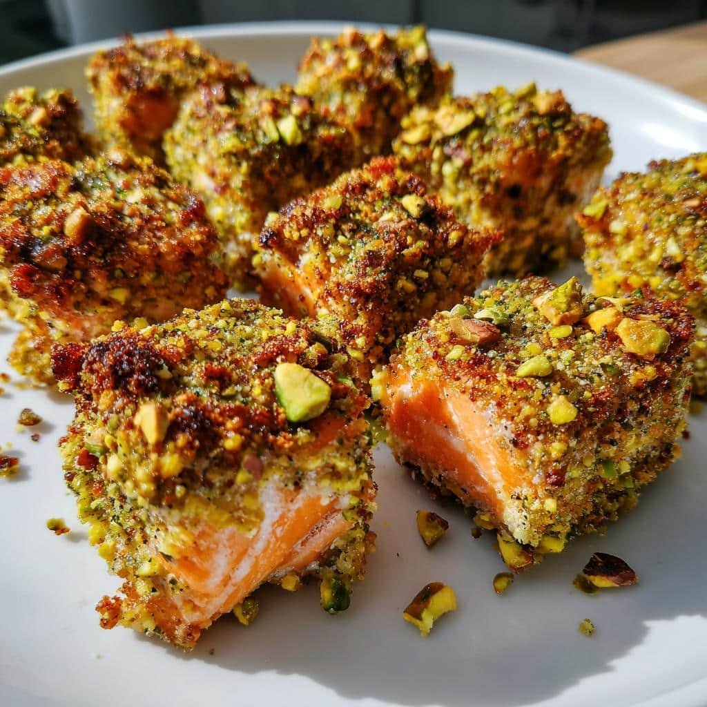 Air Fryer Pistachio Crusted Salmon Bites