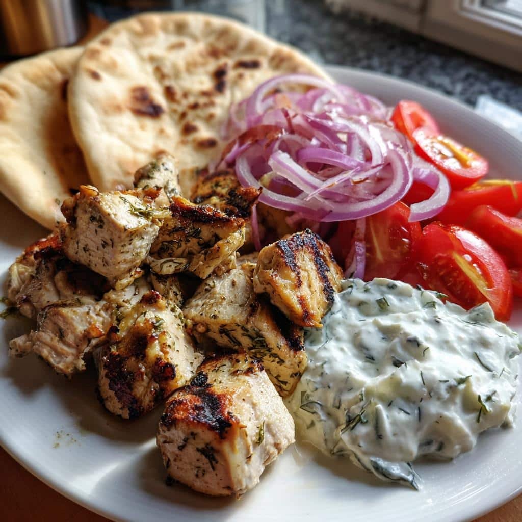 Air fryer Greek chicken souvlaki plates - detail 1