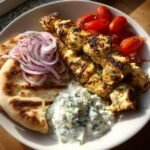Air fryer Greek chicken souvlaki plates