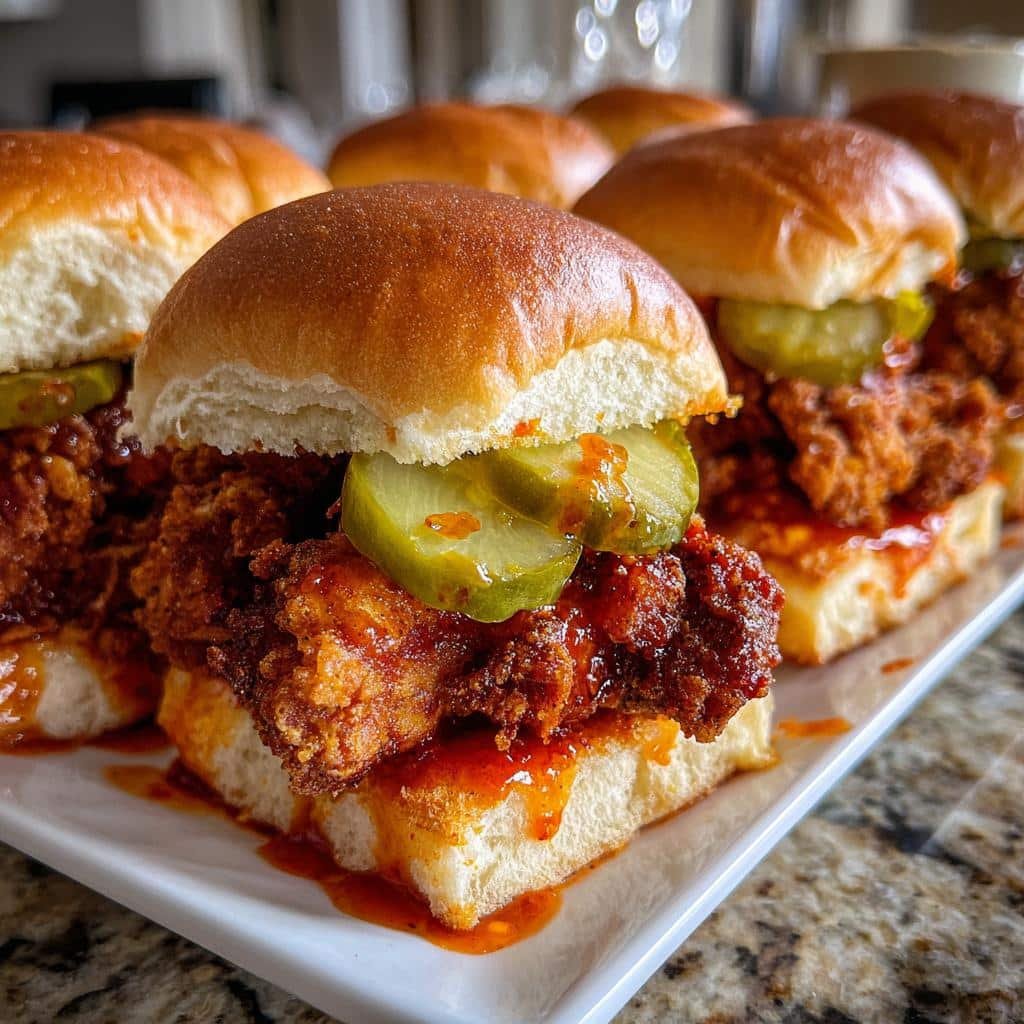Air fryer Nashville hot chicken sliders
