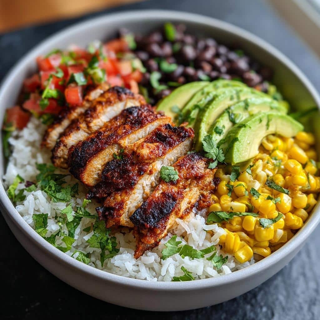 Air fryer chipotle chicken burrito bowls - detail 1