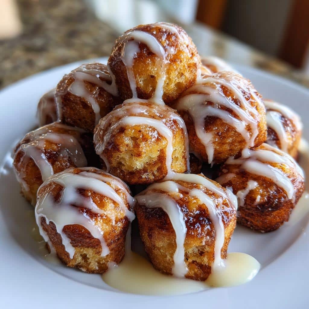 Air fryer cinnamon roll bites with glaze