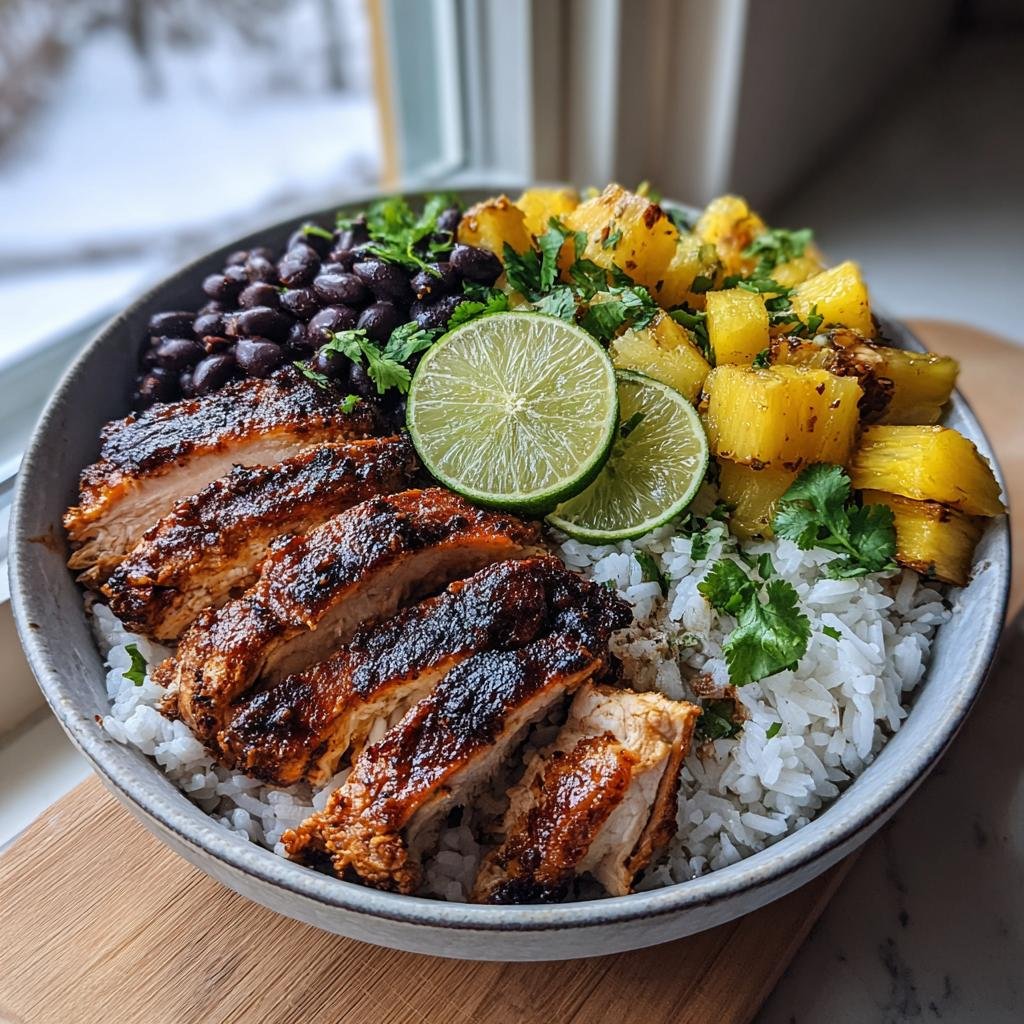 Air fryer jerk chicken pineapple bowls - detail 1