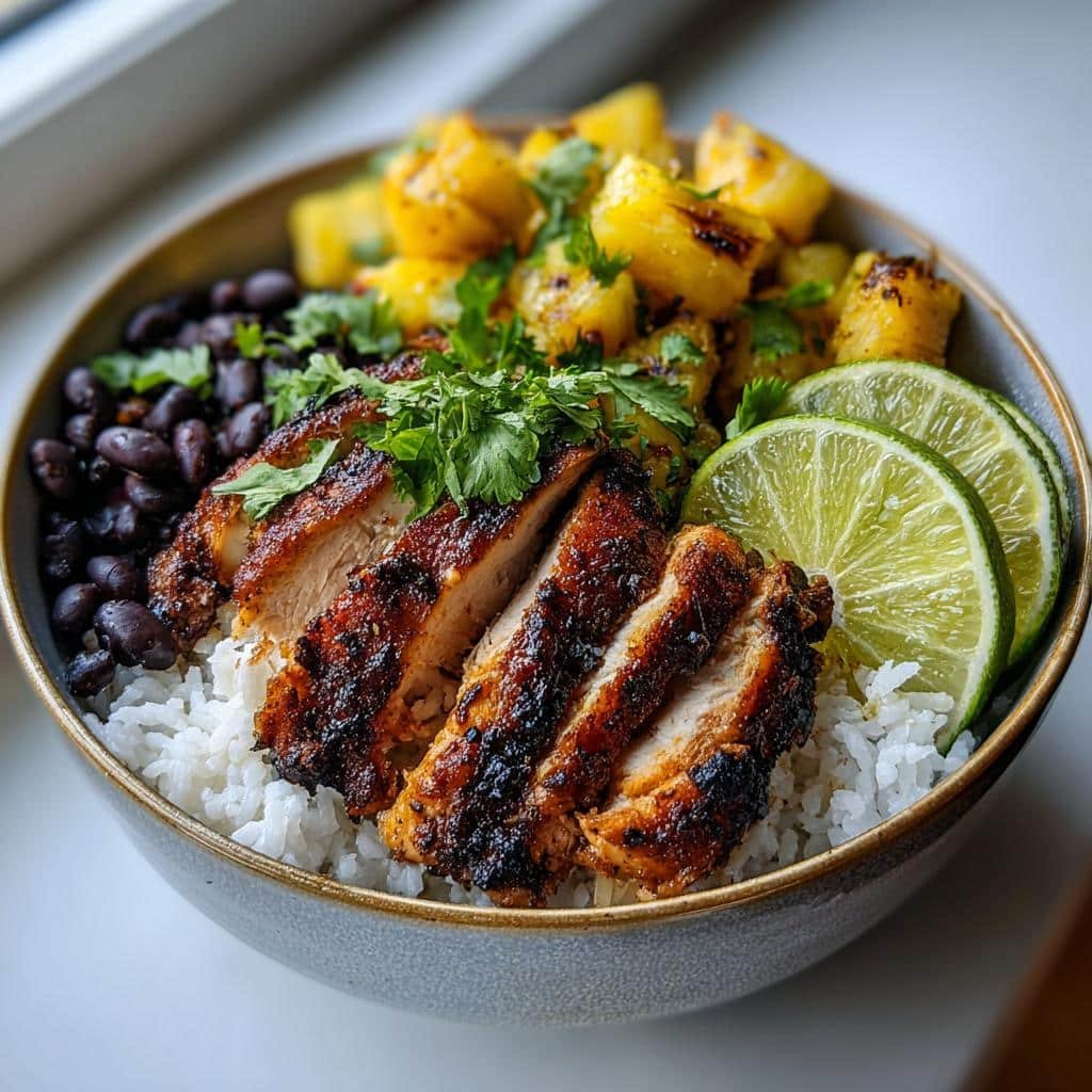 Air fryer jerk chicken pineapple bowls