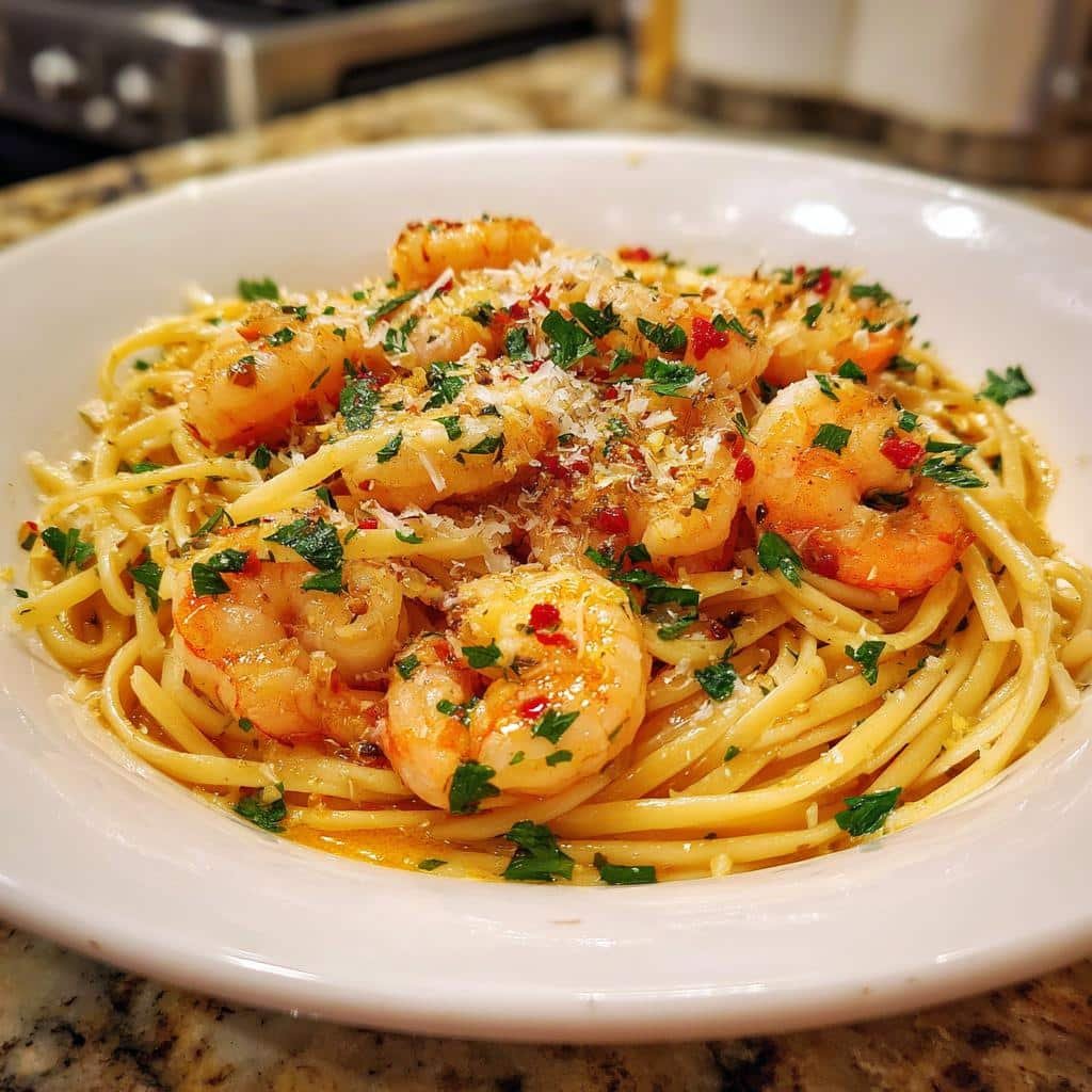 Brown butter lemon garlic shrimp pasta - detail 1
