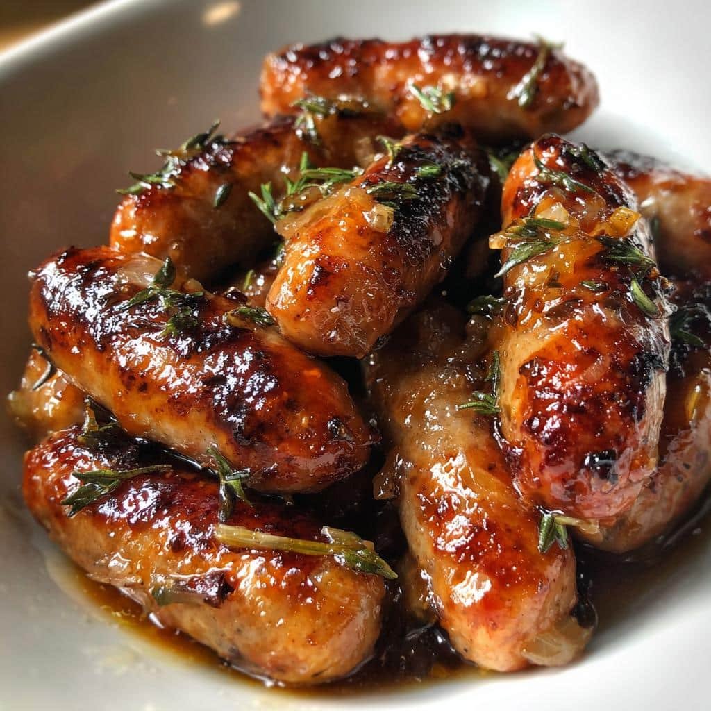 Cider-braised mini sausage bites