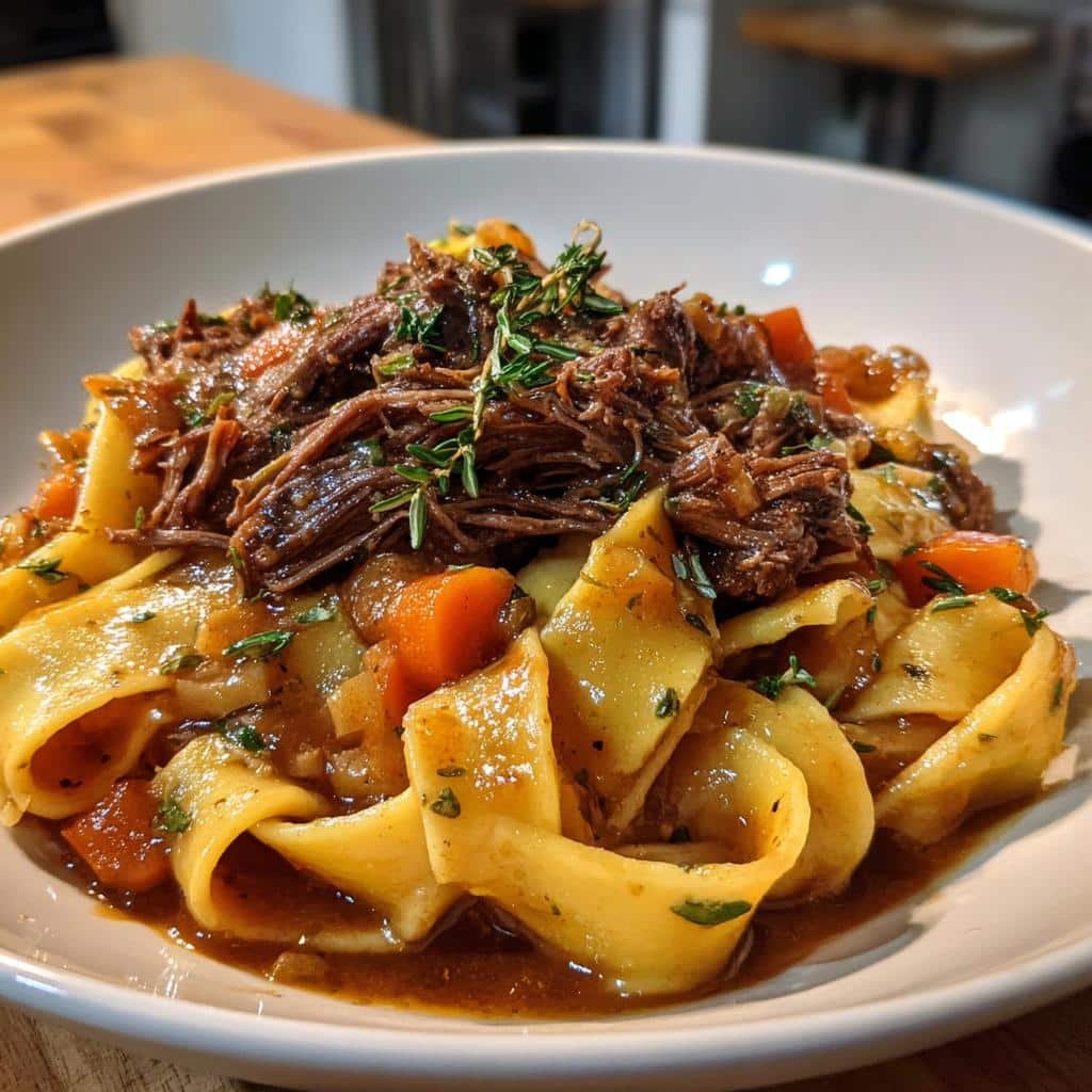 Cider braised short rib pasta