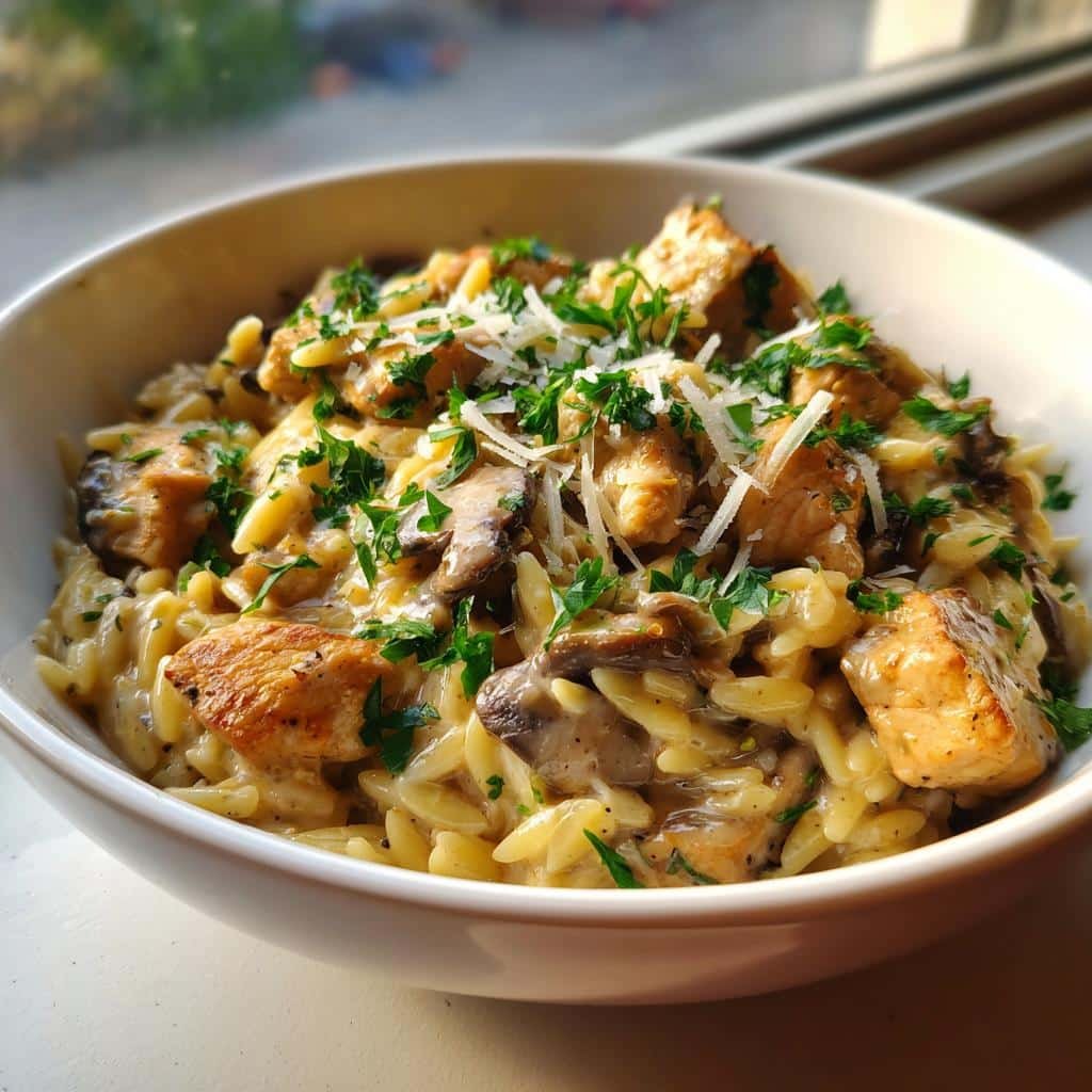 Creamy chicken orzo with mushrooms - detail 1