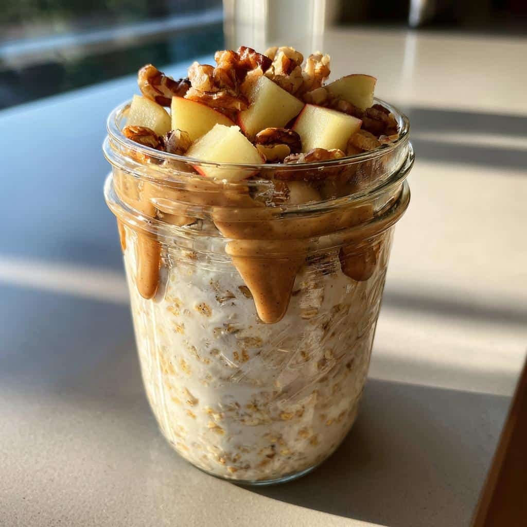 High-protein apple crumble overnight oats - detail 1