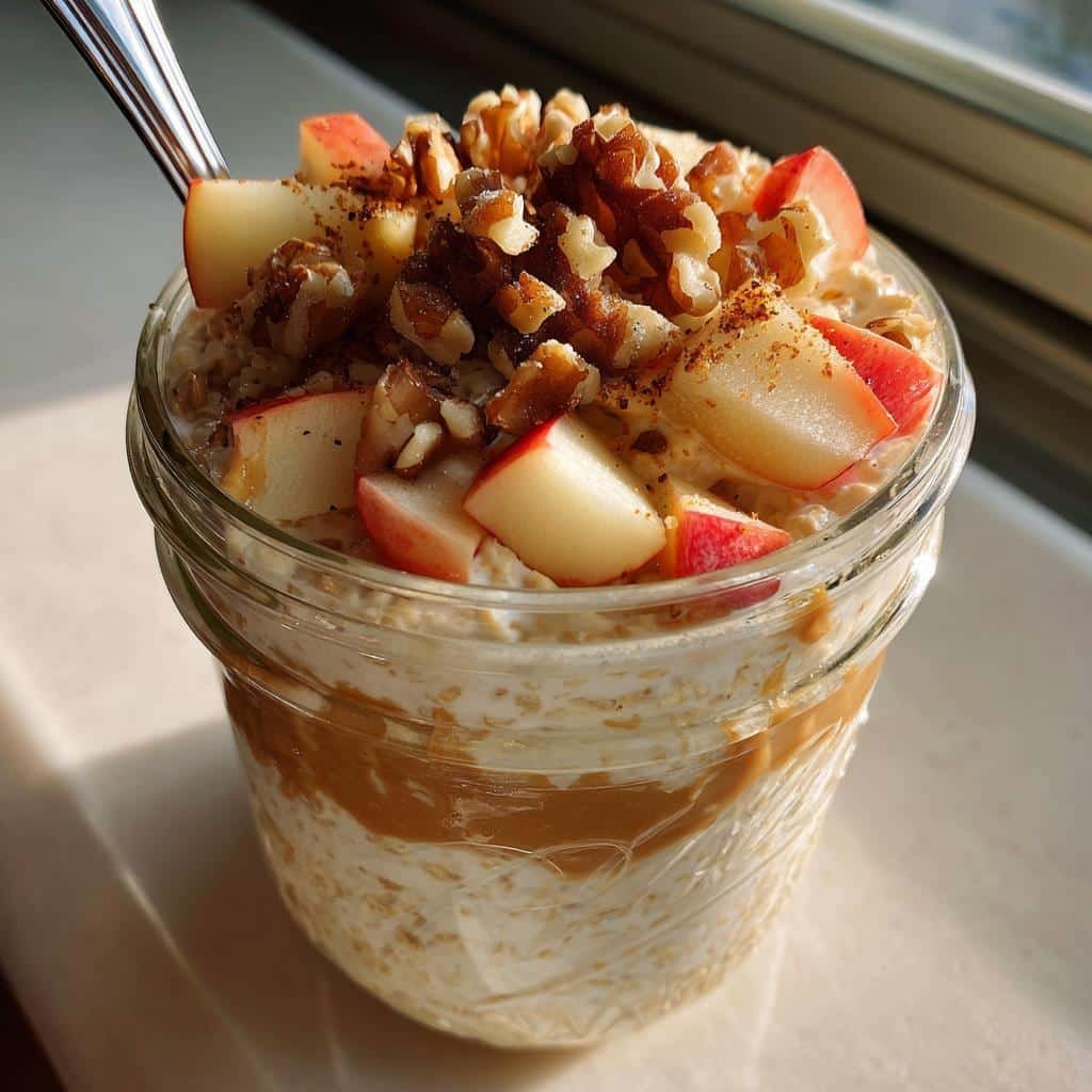 High-protein apple crumble overnight oats