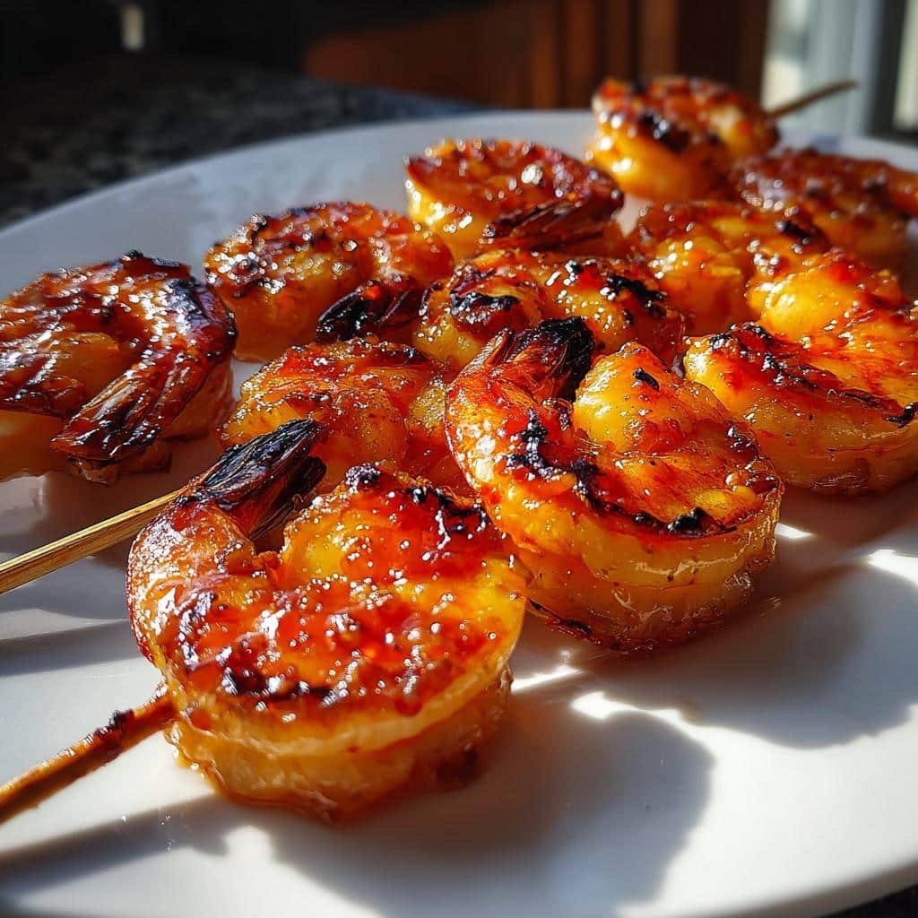 Hot honey garlic shrimp skewers