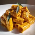 Pumpkin alfredo rigatoni with sage