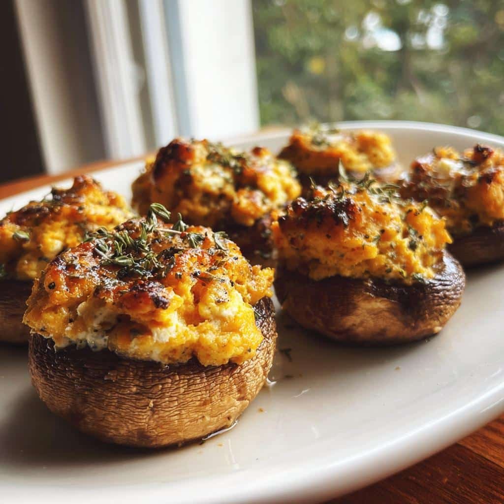 Pumpkin goat cheese stuffed mushrooms - detail 1