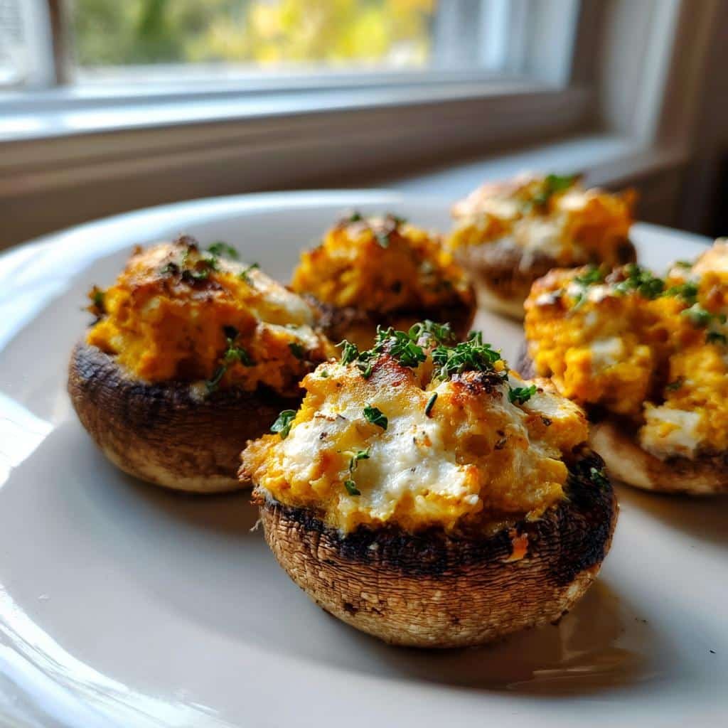 Pumpkin goat cheese stuffed mushrooms