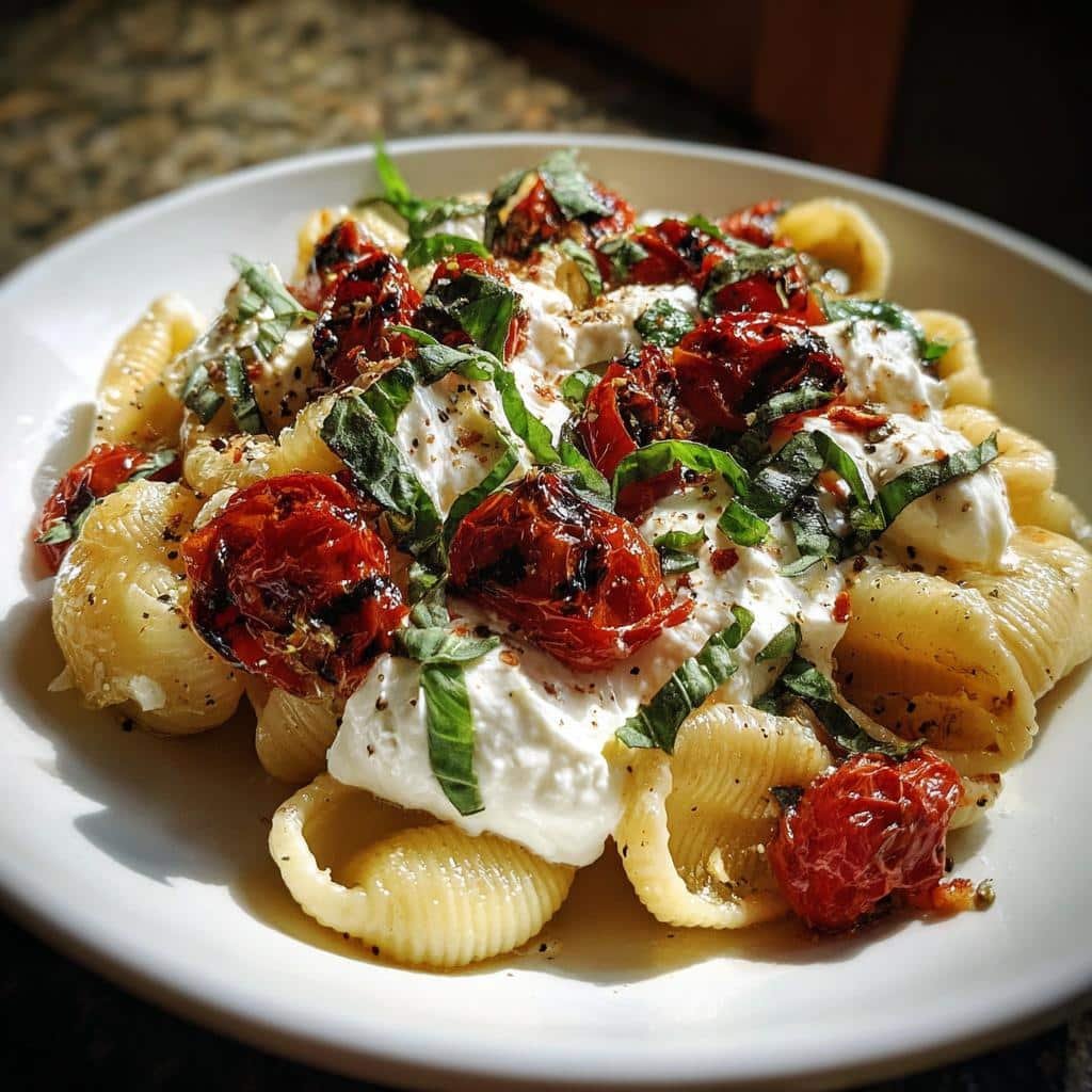 Roasted tomato burrata pasta shells