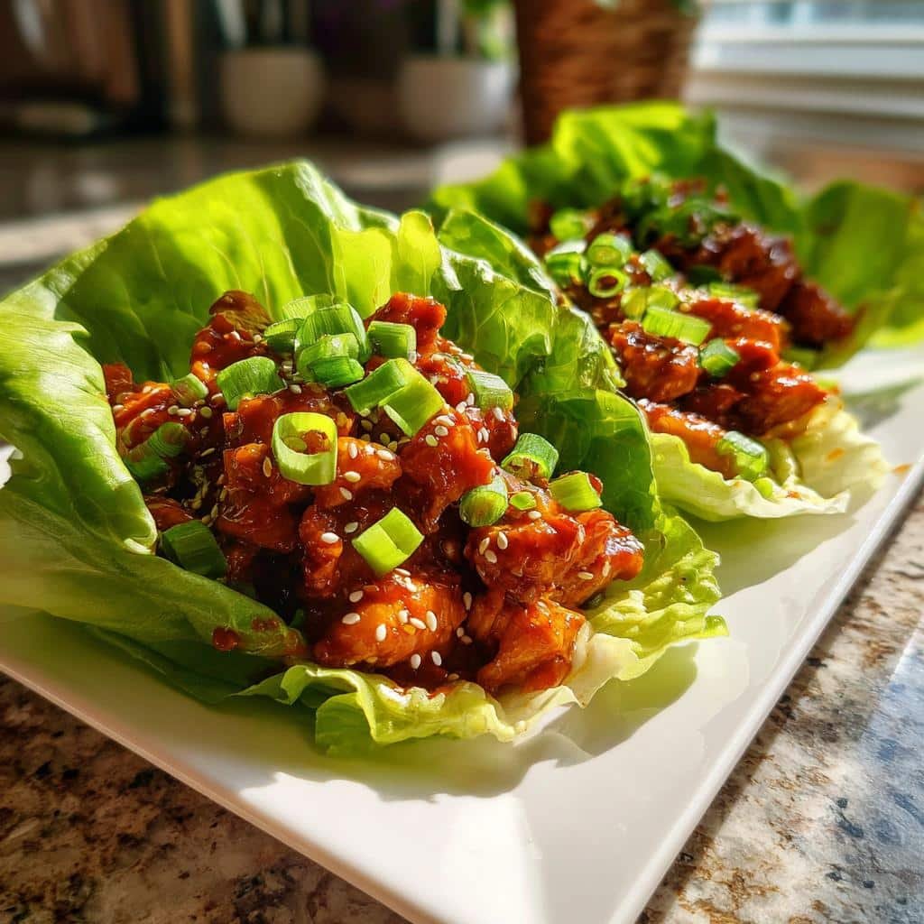 Sticky gochujang chicken lettuce wraps