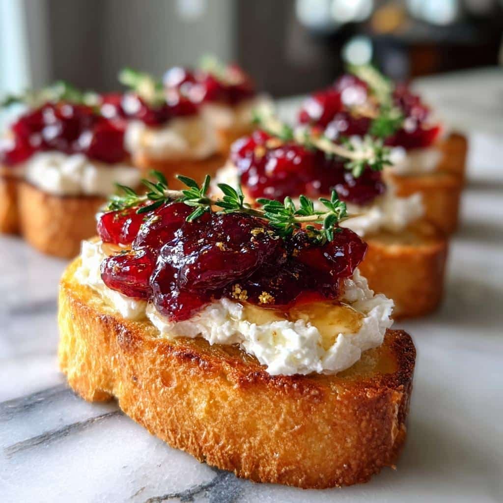 Whipped feta cranberry crostini