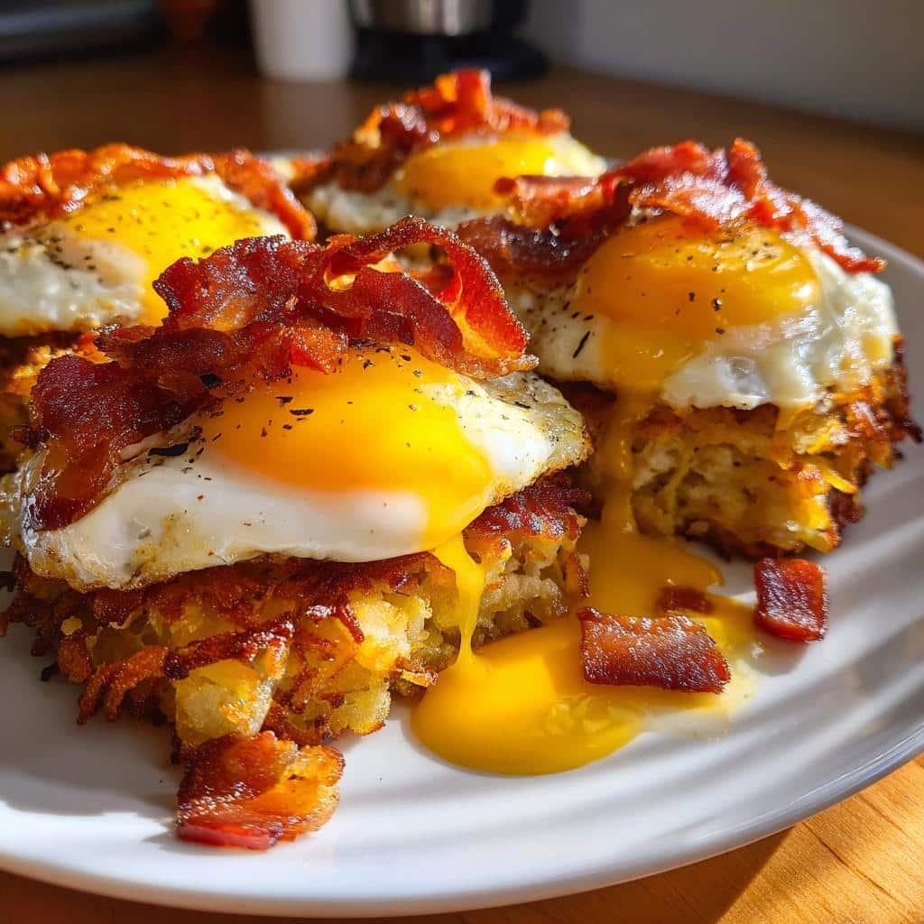 Air fryer bacon egg hash brown stacks - detail 1