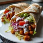 Air fryer buffalo chickpea wraps