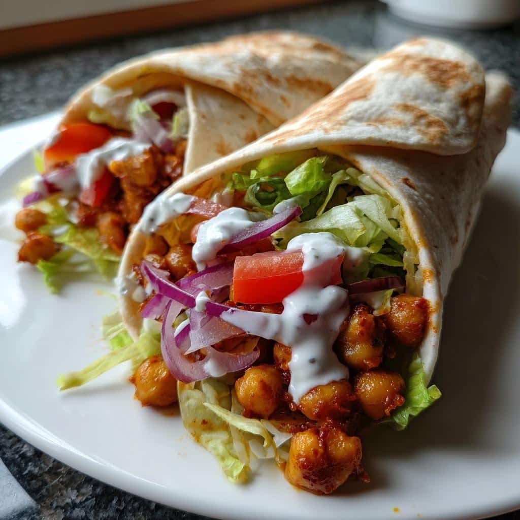Air fryer buffalo chickpea wraps