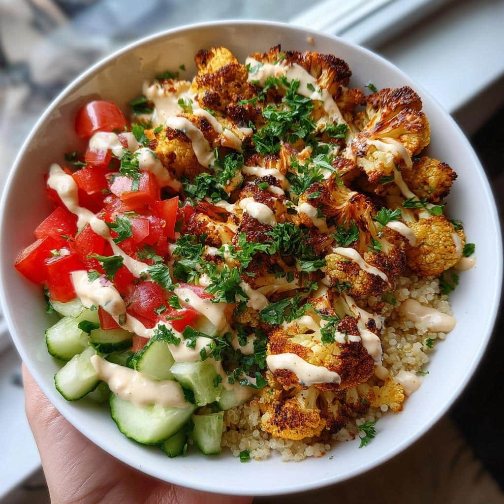 Air fryer cauliflower shawarma bowls