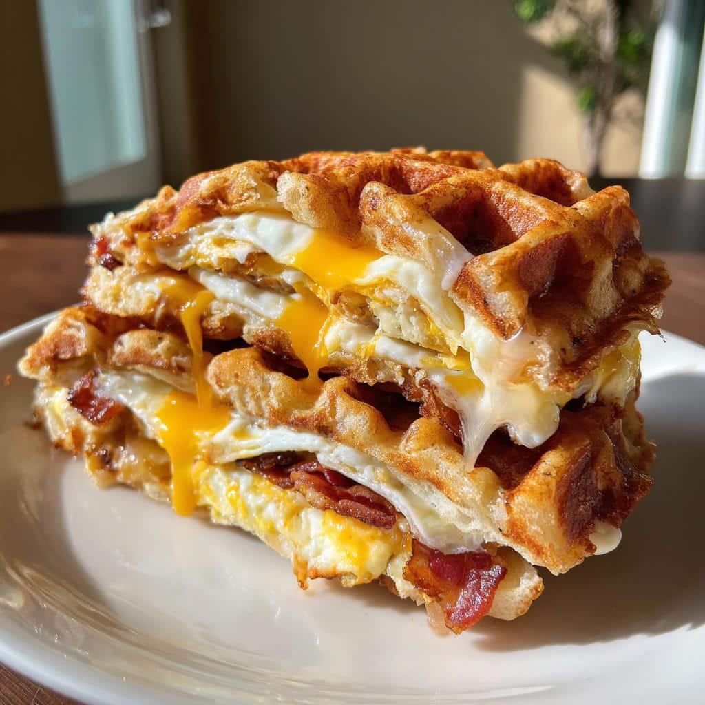 Air fryer cinnamon roll waffle sandwiches