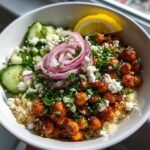 Air fryer harissa chickpea bowls