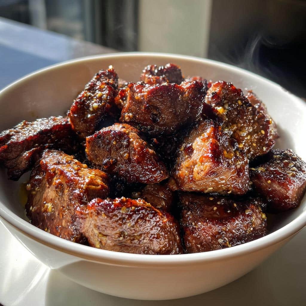 air fryer garlic butter steak bites - detail 1
