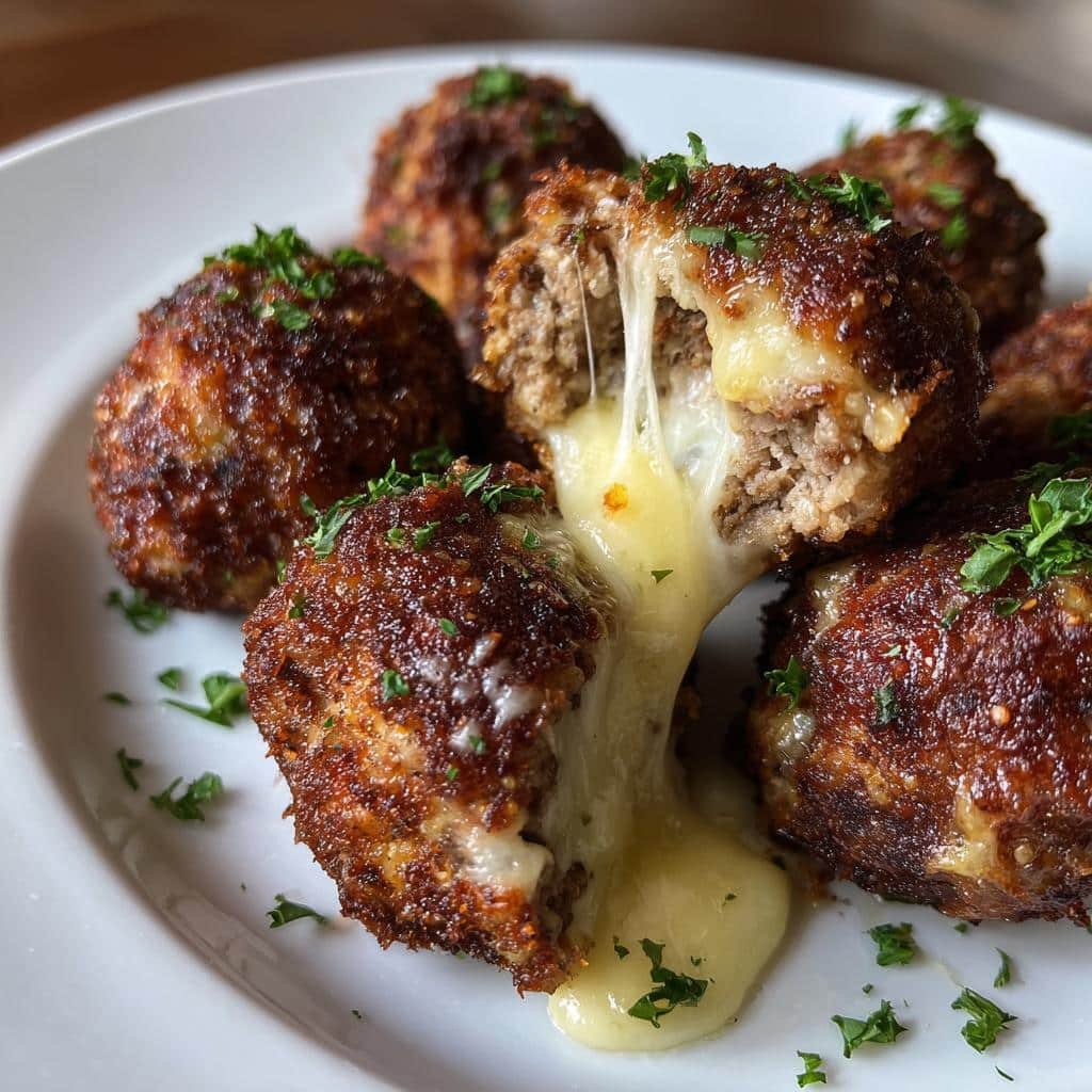 air fryer mozzarella stuffed meatballs - detail 1