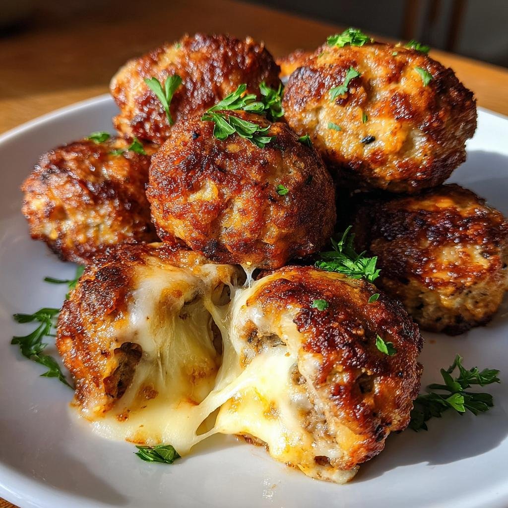 air fryer mozzarella stuffed meatballs