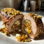 air fryer pork with apricot feta pistachio stuffing