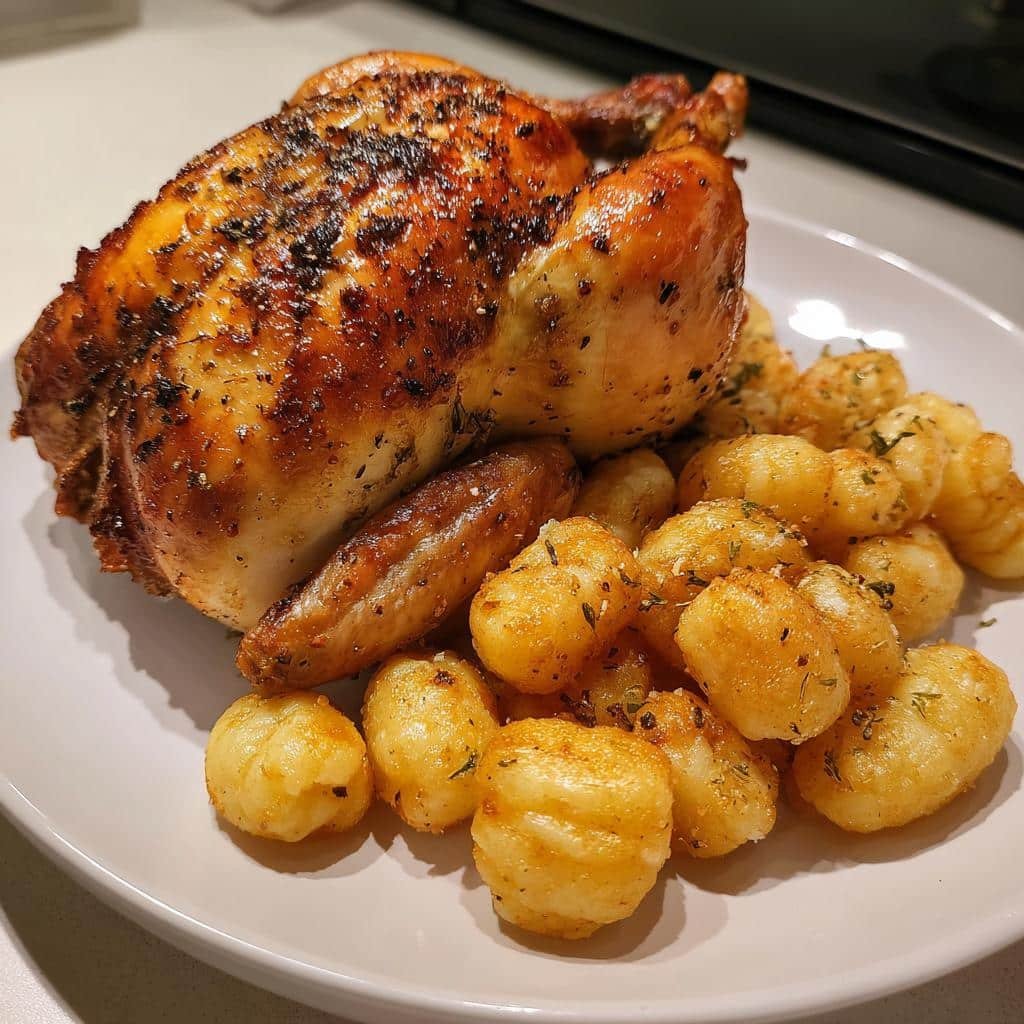 air fryer roast chicken with crispy gnocchi - detail 1