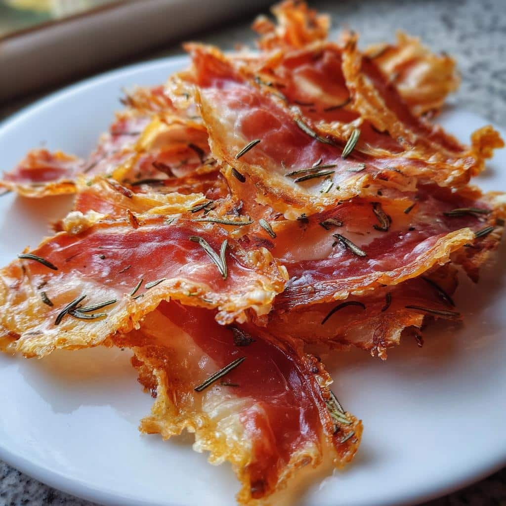 air fryer rosemary honey prosciutto crisps - detail 1