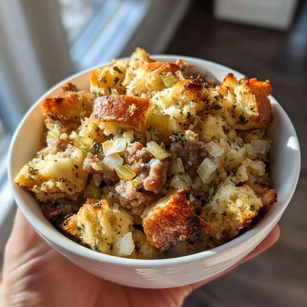 air fryer sausage stuffing - detail 1