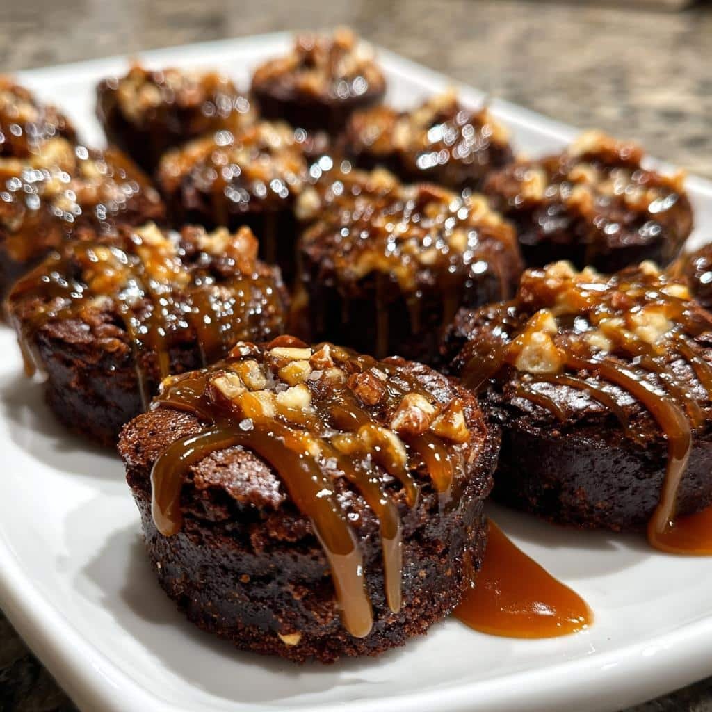 Air fryer caramel pretzel brownie bites