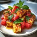 Air fryer crispy feta watermelon salad cups