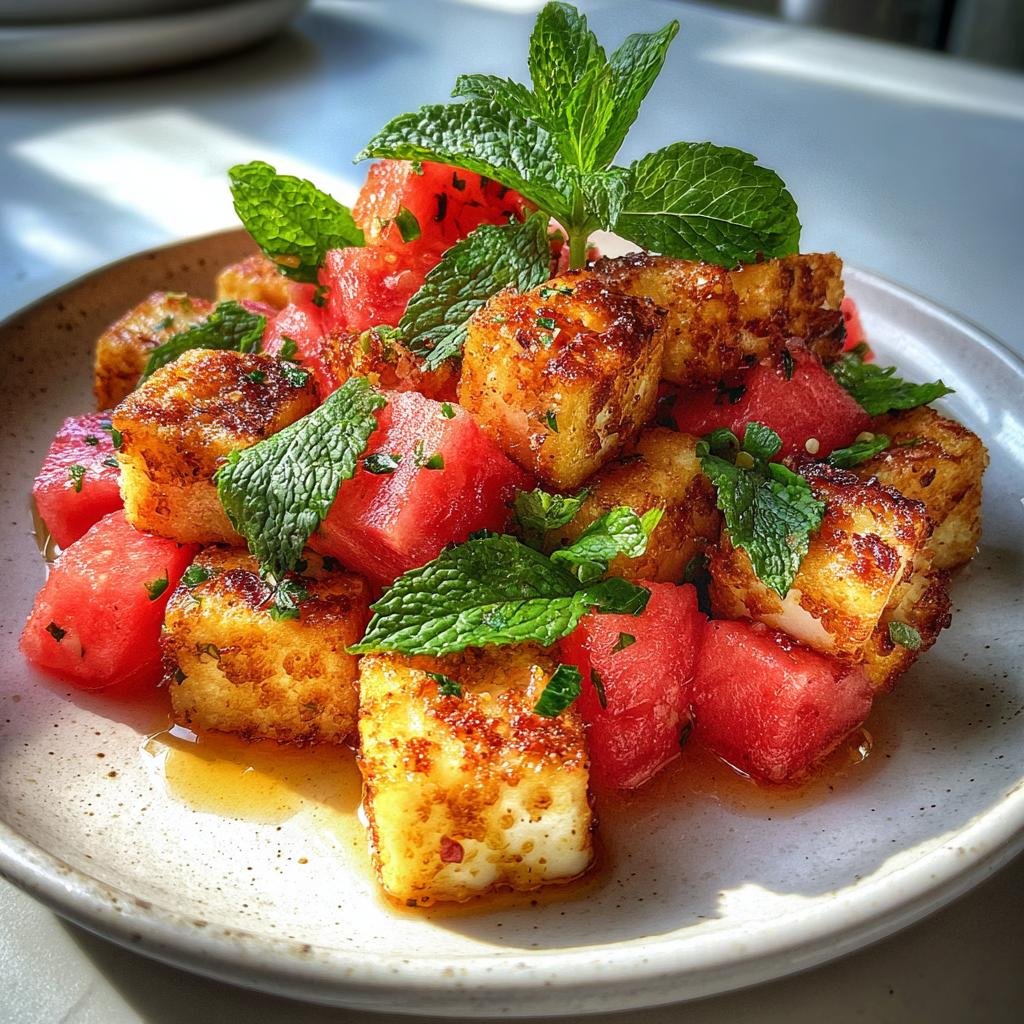 Air fryer crispy feta watermelon salad cups