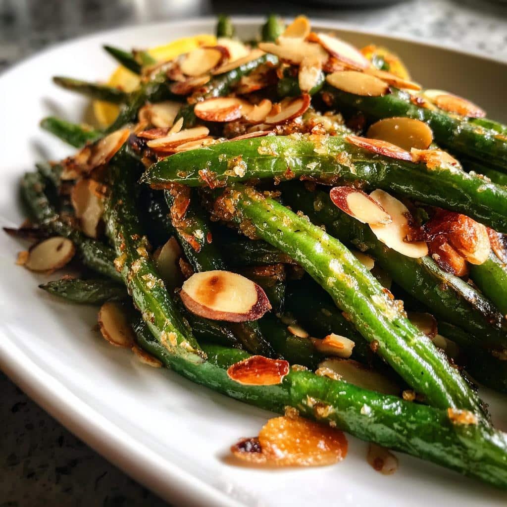 air fryer green beans almondine - detail 1