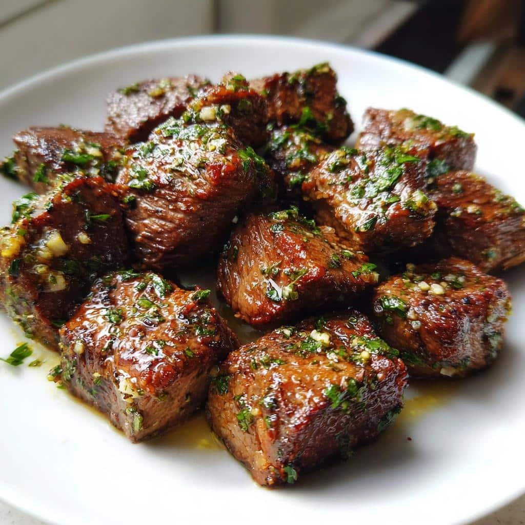 air fryer steak bites garlic butter - detail 1