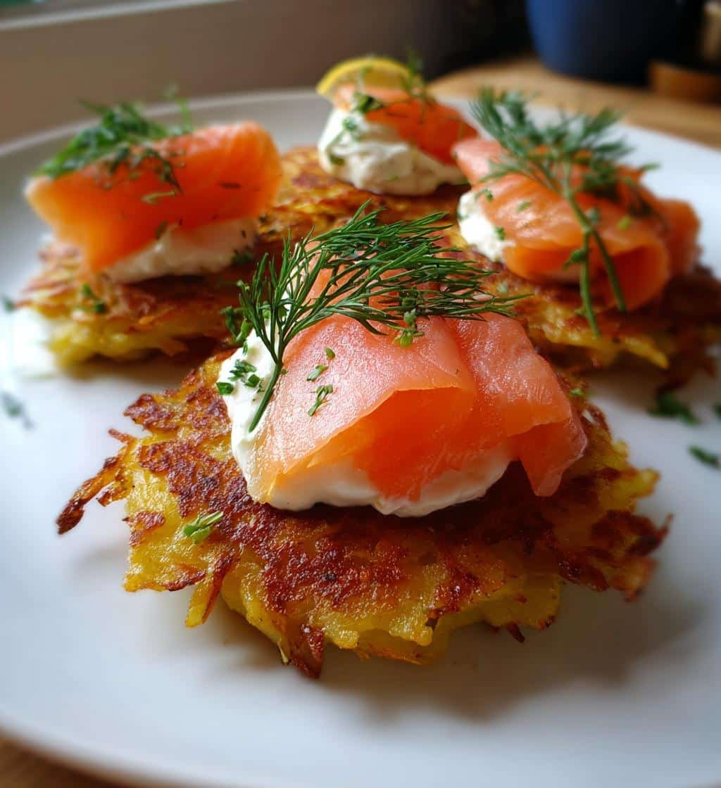 smoked salmon potato rosti stack - detail 1