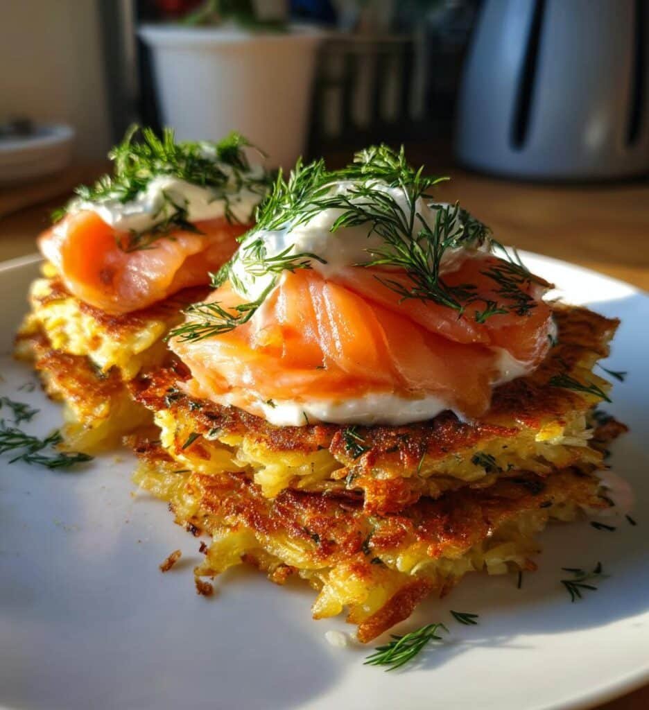 smoked salmon potato rosti stack