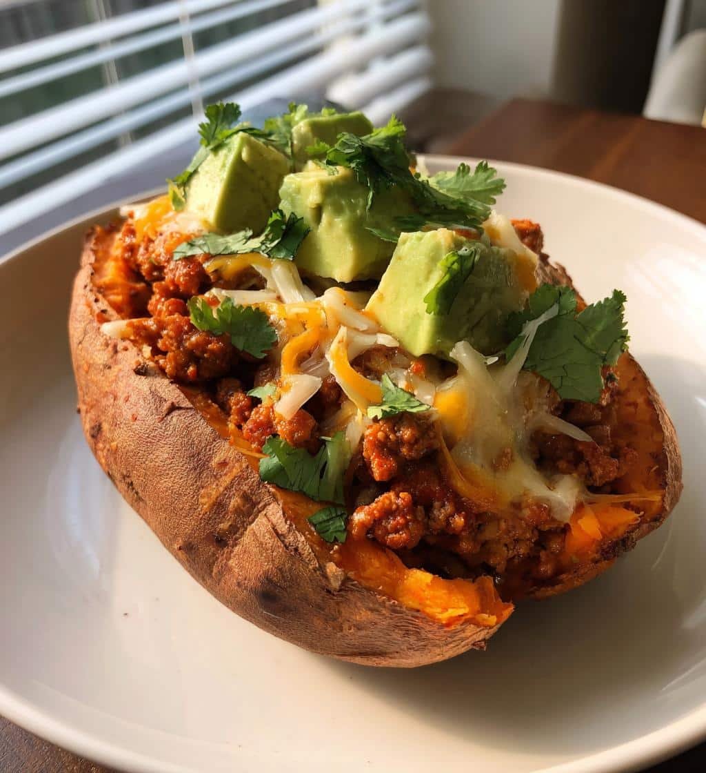 avocado turkey chili stuffed sweet potatoes - detail 1