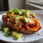 avocado turkey chili stuffed sweet potatoes
