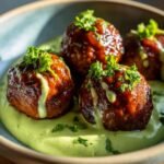barbecue meatball bowls with avocado goddess sauce