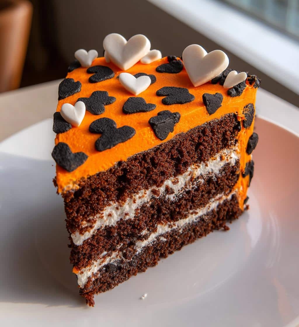 cheetah print heart cake - detail 1